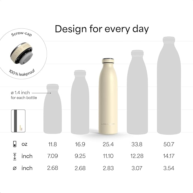 LARS NYSØM Stainless Steel Insulated Water Bottle 12oz 17oz 25oz 34oz 51oz | Insulated Thermo Flask for Hot and Cold Beverages | Leakproof Drinking Bottle (Blush Rose, 25.4oz)