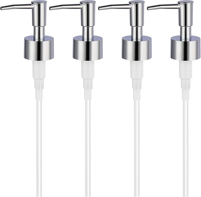 4Pcs Soap Dispenser Pump Replacement(Standard Diameter 28/400 Neck Size,1.1inch),Lotion Dispenser Pumps for Regular Mouth Plastic Shampoo Bottle (Silver)