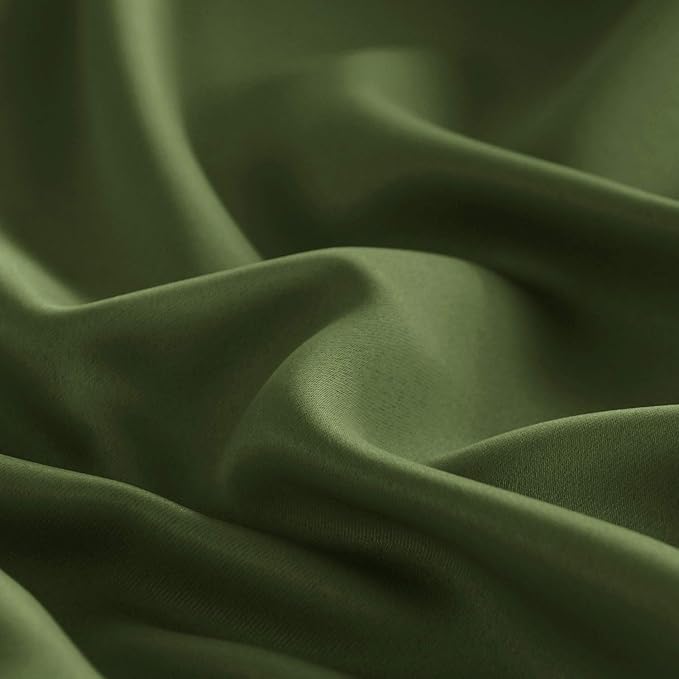 DWCN French Door Curtains – Rod Pocket Thermal Blackout Curtain for Doors with Glass Window, Kitchen and Patio Doors for Privacy, 25 X 40 Inches Long, 1 Curtain Panel with Tieback,Olive Green
