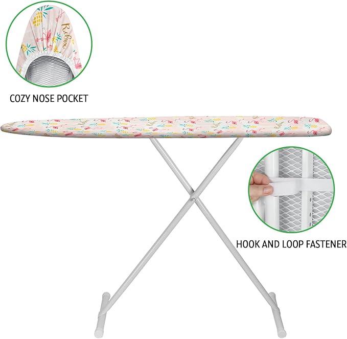 Ironing Board Cover and Pad 15x54 Inch Standard Ironing Board Cover with Elastic Edge and Hook and Loop Fasteners Scorch and Stain Resistant Cotton Ironing Covers with Thick Padding