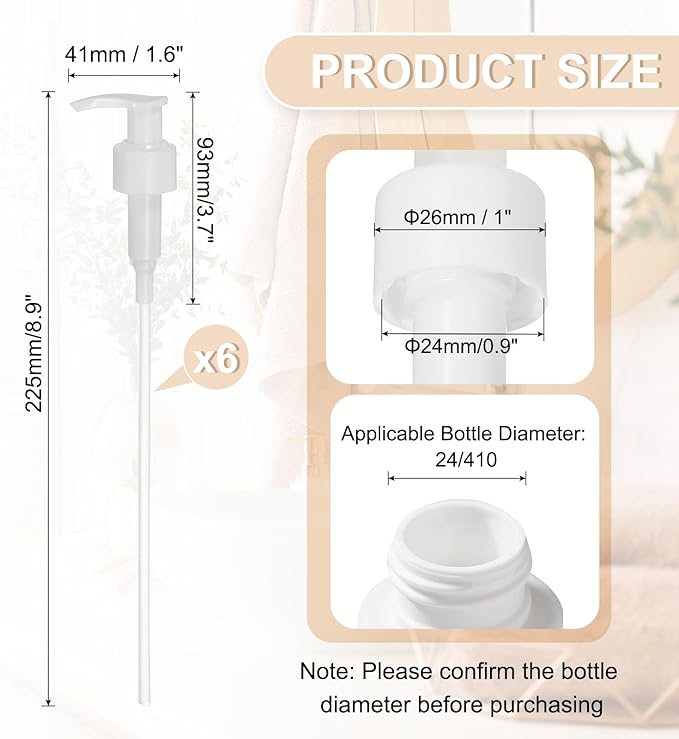 uxcell 6 Pcs Soap Dispenser Pump Heads Soap Dispensers Top Pumps Replacement Switch Pumphead for Standard 24/423 Neck Size Lotion Shampoo Bottle, White