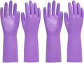 PACIFIC PPE 2 Pairs Reusable Dishwashing Cleaning Gloves with Latex Free, Cotton Lining, Kitchen Gloves, Purple, Large