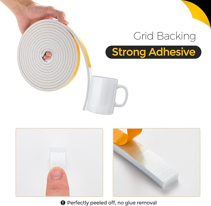 33 Feet Weather Stripping Door Seal, 1/2" Wide X 1/16" Thick Door Seal Strip High Density Foam Tape Adhesive Strip for Door Soundproofing,Window Insulation (1/2" x 1/16" x 33FT,White)