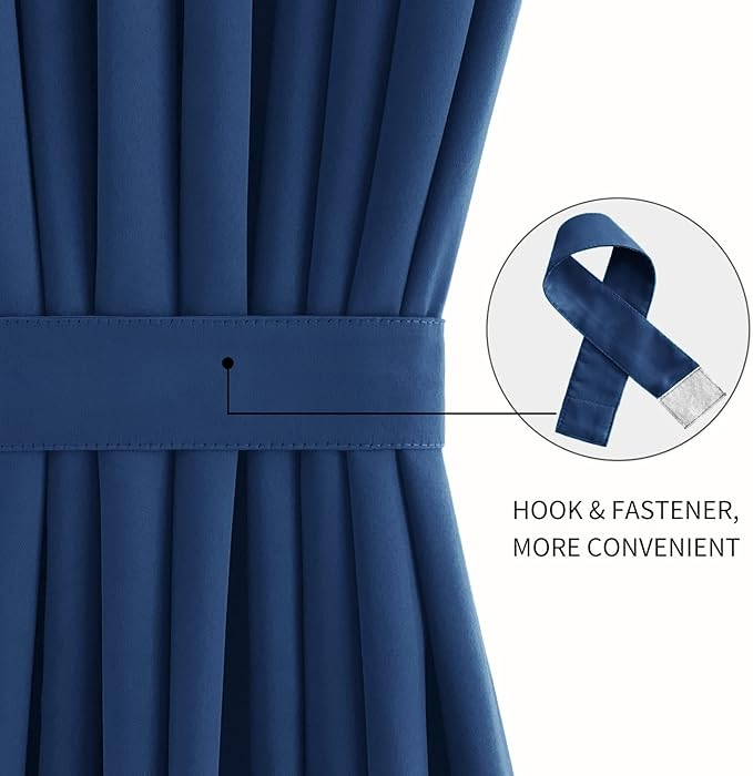 DWCN French Door Curtains – Rod Pocket Thermal Blackout Curtain for Doors with Glass Window, Kitchen and Patio Doors for Privacy, 36 X 72 Inches Long, 1 Curtain Panel with Tieback, Classic Blue