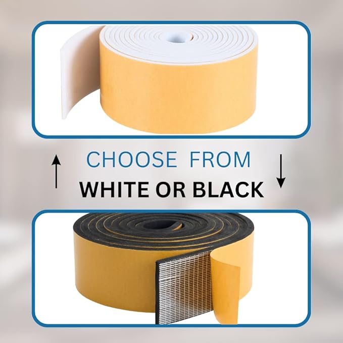 High Density Foam Weather Stripping Door Seal Strip Insulation Tape Roll for Insulating Door Frame, Window, Air Conditioner | Self Adhesive Sealing Weatherstrip (3 in x 1/16 in x 10 Ft, White)