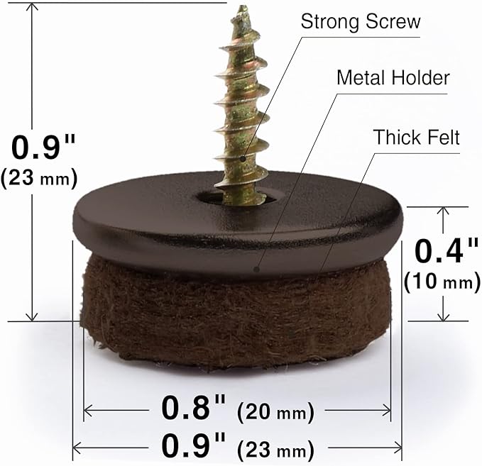 Screw-On Felt Furniture Pads X-Protector 24 PCS - 0.8” Chair Leg Floor Protectors for Hardwood Floors - Premium Chair Glides - Brown Floor Protectors for Chairs - The Best Furniture Sliders!