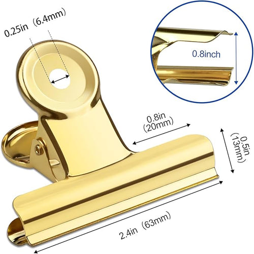 10 Pack Large Metal Hinge Clips 2.5 Inches Bull Hinge Paper Clips Gold Bulldog Clips for Crafts, Photo, Drawing, Food Bags at Home, Office, School, Shop, Gold, 63mm