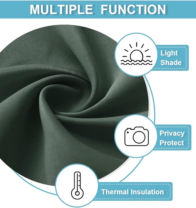 RYB HOME Blackout Curtains for Bedroom, Small Windows Shades Thermal Insulating Privacy Drapes for Living Room Classroom Kitchen Bathroom Dining, Wide 42 x Long 36 inch, Dark Green, 2 Panels