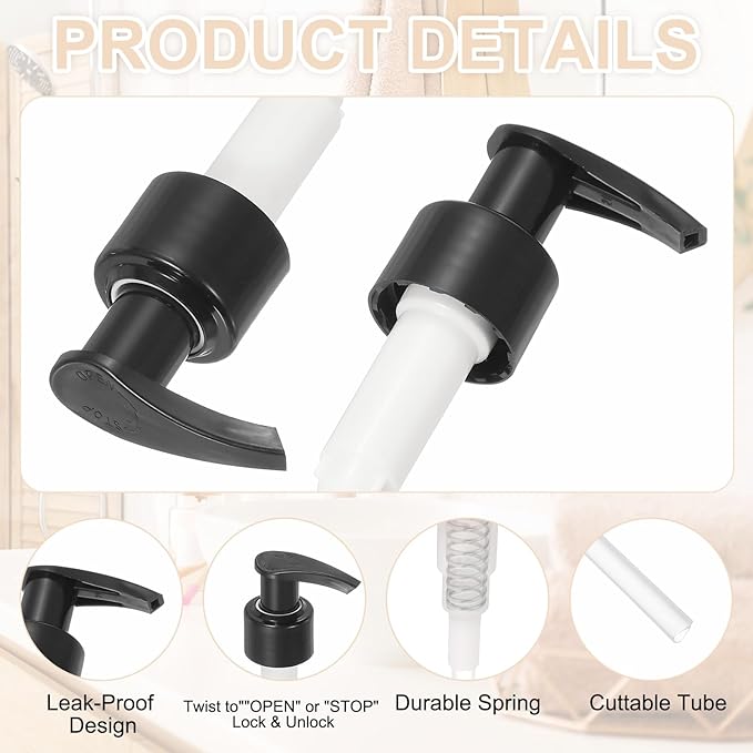uxcell 6 Pcs Soap Dispenser Pump Heads Soap Dispensers Top Pumps Replacement Switch Pumphead for Standard 24/422 Neck Size Lotion Shampoo Bottle, Black