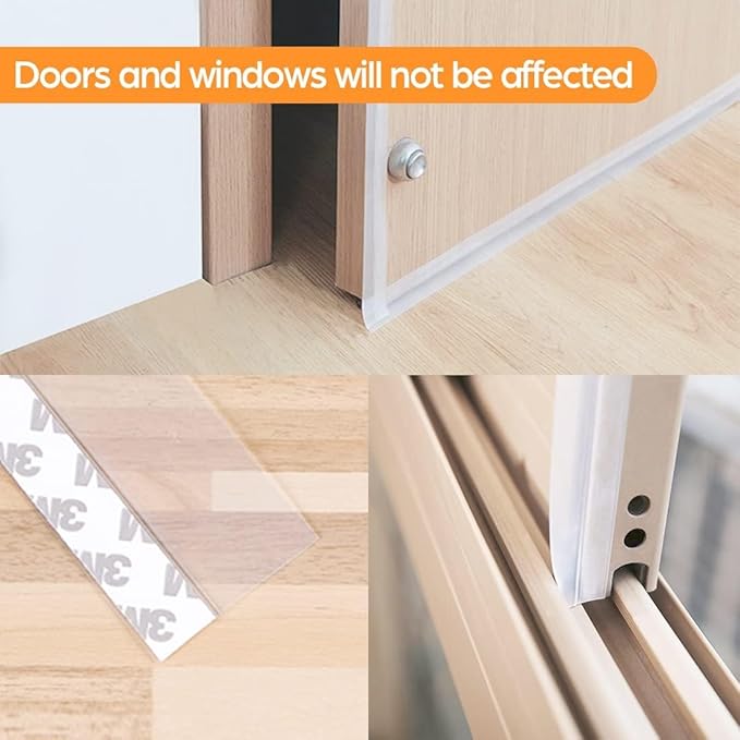 36 Ft Door Weather Stripping Door Seal Strip Tape,Silicone Door Draft Stopper,Self Adhesive Shower Door Bottom Seal and Door Insulation Strip for Door Frame Windows and Glass Gaps (Transparent, 25mm)