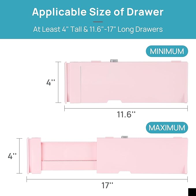 Vtopmart 8 Pack Drawer Dividers for Clothes, 4" High 11.6"-17" Adjustable Expandable Dresser Drawer Organizer, Plastic Separators for Dresser, Baby Clothes, Underwear, Kitchen & Office Storage, Pink
