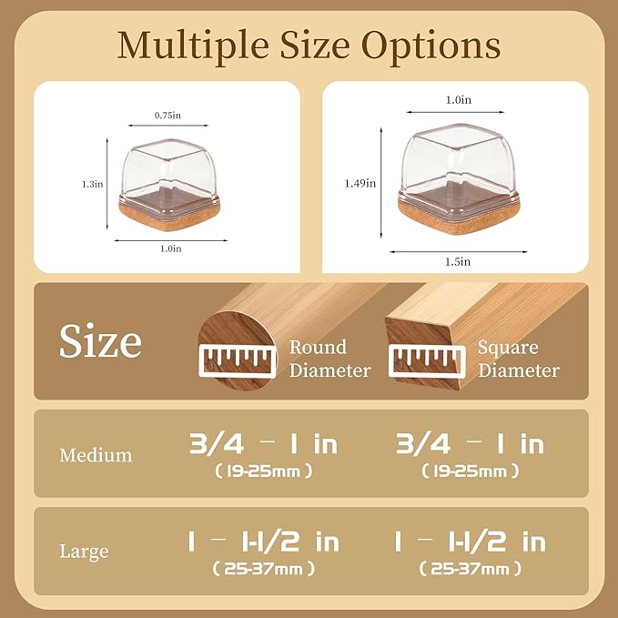 Square Chair Leg Floor Protectors Large 24Pcs,Silicone Chair Leg Protectors for Hardwood Floors/Tiles,Clear 360°Wrapped Felt Bottom to Prevent Scratch and Reduce Noise