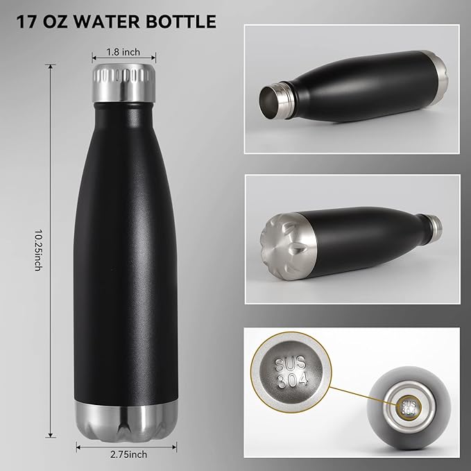 VEGOND 17oz Stainless Steel Water Bottles, Reusable Metal Sports Water Bottle Keeps Drink Hot and Cold, BPA Free Double Wall Vacuum Cola Shape Insulated Water Bottle for Camping Gym, 1 Pack
