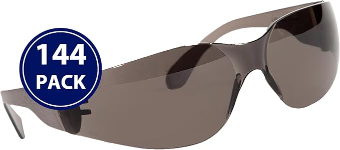 Quest Protective Apparel Safety Glasses for Men and Women - Anti Fog Safety Goggles for Shooting, Lab, or Construction – Polycarbonate Eye Protection [Smoke & Pack of 144 Pairs]