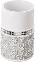 Creative Scents Mirror Damask Bathroom Cup - Electric Toothbrush and Toothpaste Holder for Bathroom, Gray & White Tooth Brush Holder Tumbler Cup for Toothbrushes, Toothpaste, Makeup Brushes or Rinsing