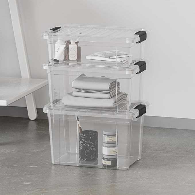 Superio Clear Storage Boxes with Lids, 20 Quart Plastic Container Bins for Organizing, Stackable Crates, BPA Free, Non Toxic, Odor Free, Organizers for Home, Office and Dorm, 4 Pack