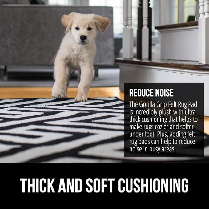 GORILLA GRIP Felt and Natural Rubber Stay in Place Slip Resistant Rug Pad, 1/4in Thick, 3x5 FT Protective Padding Under Area Rugs, Cushioned Gripper Pads, Carpet Runners, Hardwood Floors Protection