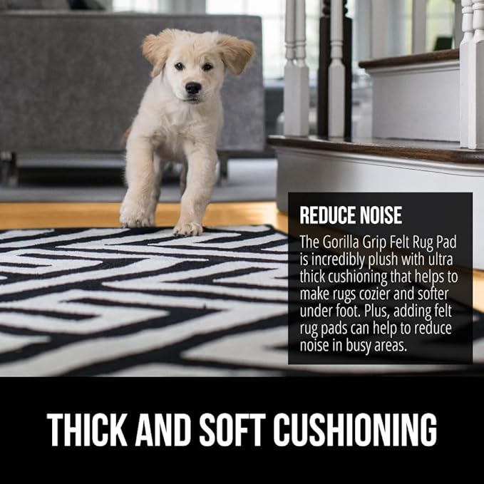 GORILLA GRIP Felt and Natural Rubber Stay in Place Slip Resistant Rug Pad, 1/8in Thick 2x10 FT Protective Padding for Under Area Rugs, Cushioned Gripper Pads, Carpet Runners Hardwood Floors Protection
