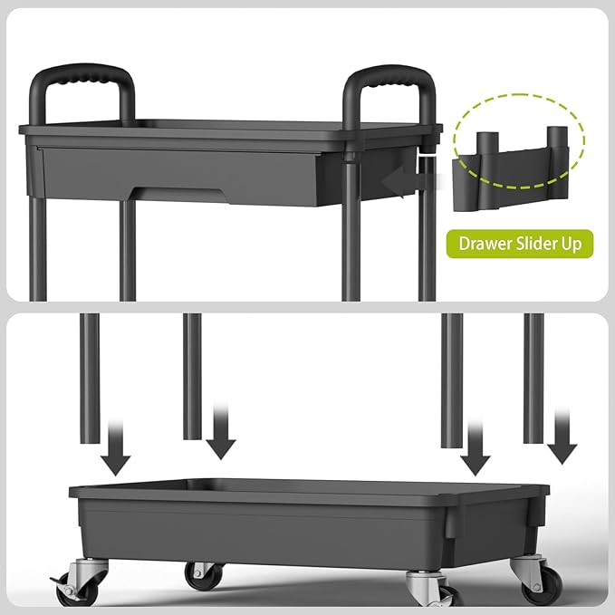 4 Tier Rolling Cart Organizer,Art Craft Diaper Bedside Snack Laundry Room Bathroom Organizer Narrow Thin Slim Rolling Trolley Utility Cart with Wheels for Kitchen,Office(Black)