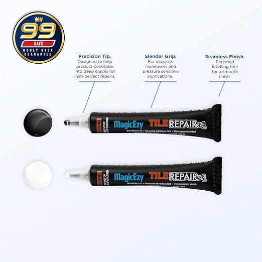 MagicEzy Tile RepairEzy (Black/White) - Laminate Floor Repair Kit - Ceramic Tile Repair Kit - Bathroom Tile Repair Kit - Crack Filler - Gray Porcelain, Ceramic, Acrylic, Stone, PVC, Fiberglass, Vinyl