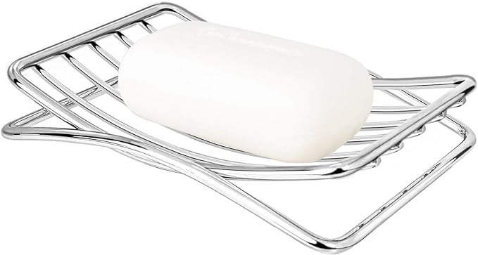 Soap Dish Stainless Steel Bar Soap Holder for Shower Bathroom, Self-draining Soap Dishes Sponge Holder for Kitchen Sink, Easy Cleaning Quick Dry(Soap Saver Not Included)