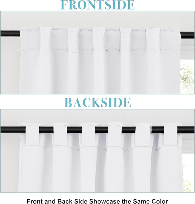 RYB HOME Half Blackout Curtains - Home Kitchen Door Window Treatment Drapes Back Tab Room Darkening Energy Saving for Kid's Room Hotel, 42 Wide x 54 Long, Pure White, 2 Pcs