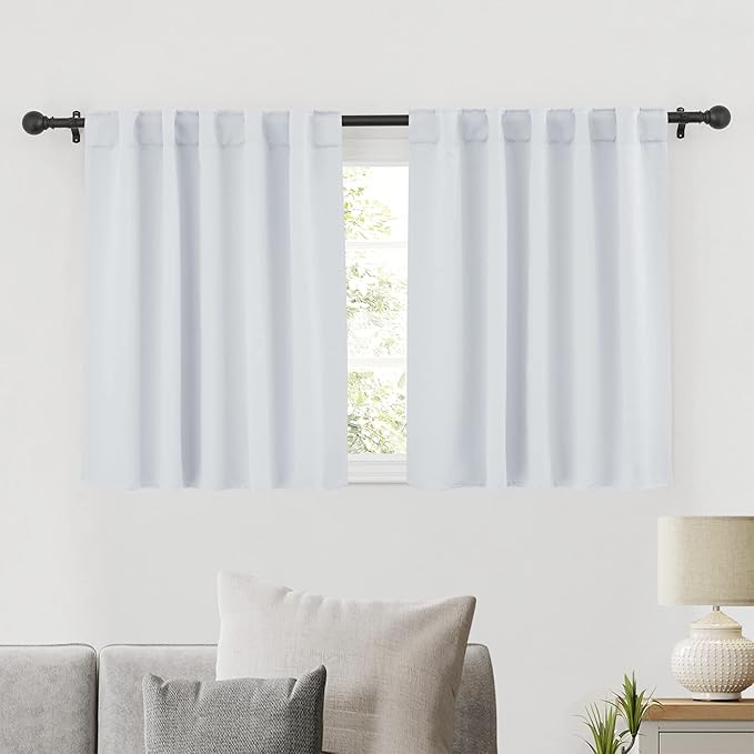 RYB HOME Room Darkening Kitchen Curtains 2 Panels Set,Thermal Insulated Small Window Treatment Heavy Duty Privacy Tiers for Laundry Bedroom Bathroom, Greyish White, W42 x L36 inch