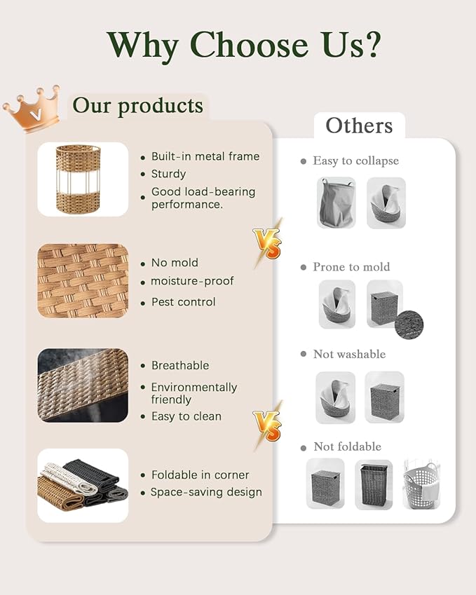 34.3 Gal (130 L) Large Laundry Hamper Laundry Basket Round Handwoven Wicker Laundry Baskets Rattan Laundry Basket with Removable Bag Handles 2 Mesh Bags for Living Room Bedroom Natural