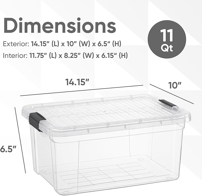 Superio Storage Bins with Lids - Clear Boxes for Organizing, Stackable Plastic Containers - BPA Free, Non-Toxic, Odor Free, Organizer for Home, Office, Dorm(2 Pack, 11 Qt)