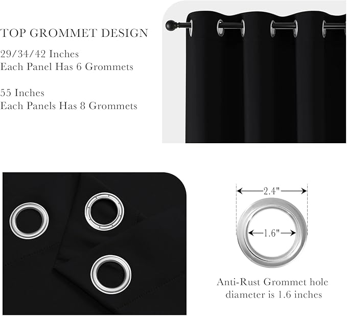 PONY DANCE Black Out Curtains for Bedroom 54 inch Length 2 Panels Set, Thermal Insulated Room Darkening Window Drapes for Living Room, Grommet Top (W34 x L54 Inch, Black)