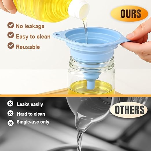 Kitchen Funnel Set 3 Pack, Collapsible Silicone Funnels for Filling Water Bottles & Small Bottles | Food-Grade, Easy Clean & Space-Saving (Gray)