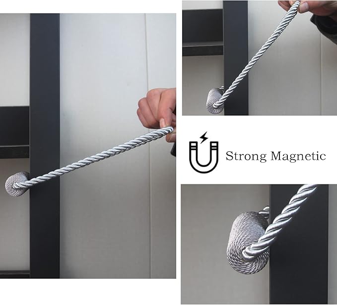 Magnetic Curtain Tiebacks 6 Pack Grey Curtain Rope Tieback Curtain Holders for Drapes Modern Tie Backs Decorative Curtain Holdbacks