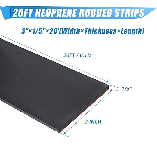 Neoprene Rubber Strips Self Adhesive Sheets, Rolls & Strips with Adhesive Backing Rubber Pads Self Stick Seal Gasket Sticky Back for Matting Padding - 3" Wide x 1/5" Thick x 20' Long