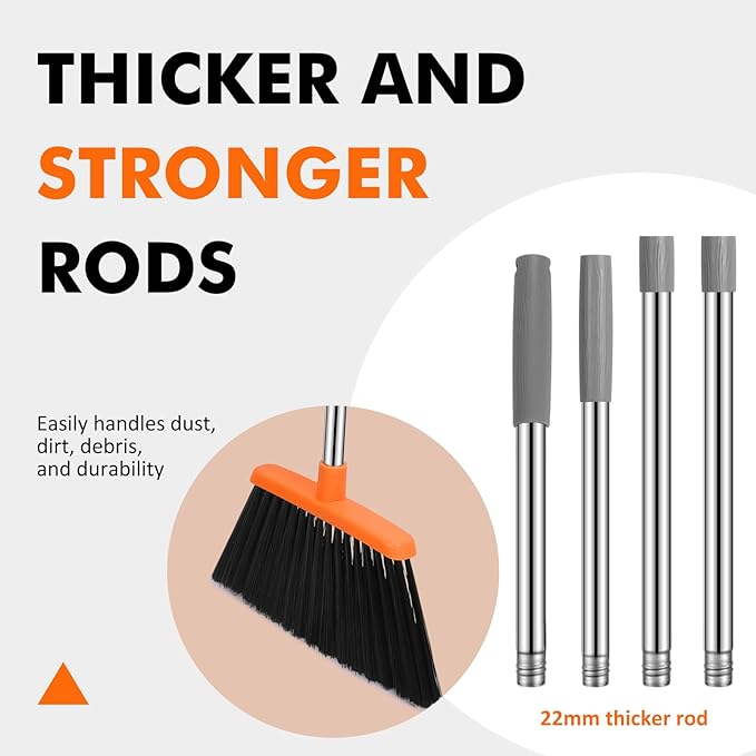 NACENA Heavy Duty Broom, 55 Inch Long Handle Outdoor Large Angle Brooms, Commercial Broom for Sweeping Indoor, for Home Garage Kitchen Office Courtyard Lobby Patio Lawn Concrete, 2 Pack (Grey&Orange)