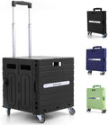 Folding Utility Cart Black Portable Rolling Crate Handcart Foldable Shopping Trolley Collapsible, with Lid, on Wheels, for Grocery, Garden, Office, Storage, Teacher, Tool (Black)