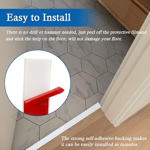 Floor Transition Strip Self Adhesive Floor Cover Strips Laminate 2" Wide Vinyl Flat Divider Transitions (5cm, 6.56Ft, White)