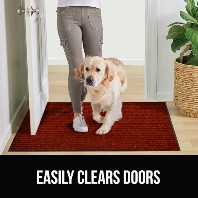 GORILLA GRIP Traffic Guard Door Mat, Heavy Duty Welcome Mats, Commercial Office Space Doormat, Waterproof, Fade Resistant, Strong Rubber Backing, Low Profile, Shoe and Boot Scraper, 35x23, Red