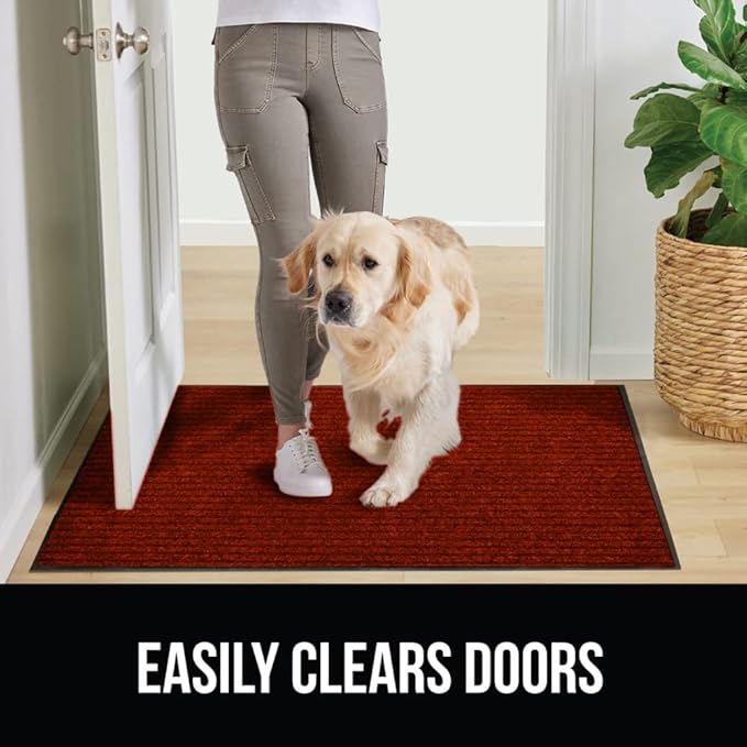 GORILLA GRIP Traffic Guard Door Mat, 47x35, Heavy Duty Welcome Mats, Commercial Office Space Doormat, Waterproof, Fade Resistant, Strong Rubber Backing, Low Profile, Shoe and Boot Scraper, Red