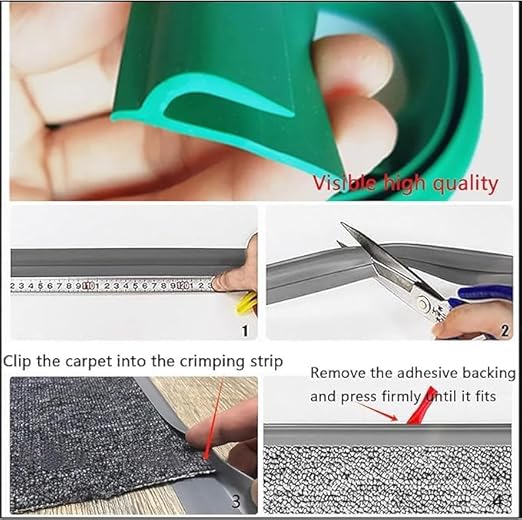 Self Adhesive Carpet Transition Strip with Edge Trim, Designed for Seamless Transitions from Carpet to Tile or Vinyl Floors, Perfect for Doorways.(Black,60ft)