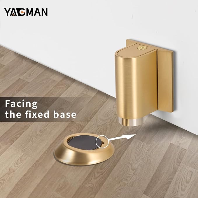 3 Pack Magnetic Door Stoppers Retractable Bottom of Door Holder No Drilling Mount Floor Door Stop with Screws and Adhesive Catch Door Keep Door Open Brushed Gold BG-3
