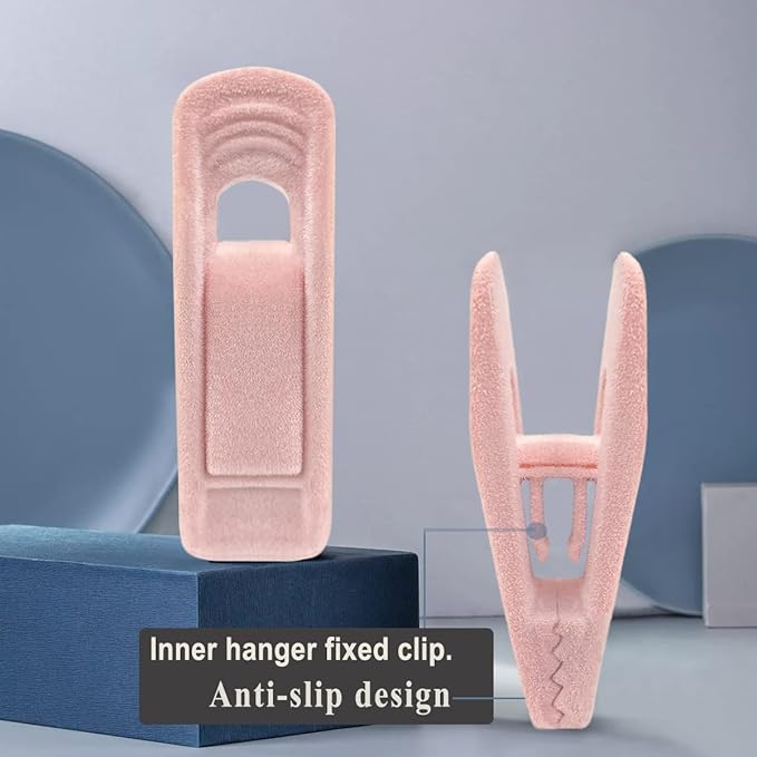 Light Pink Velvet Hangers Clips 40 PCS, Non-Slip Finger Clip for Pants Suit Skirt Velvet Hanger, Strong Flocking Hangers Clips
