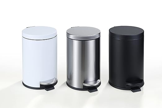 SunnyPoint 4.5 Liter(1.2 Gallon) Small Round Trash Can with Plastic Inner Bucket; Bathroom, Office, Kitchen and Bedroom Step On and Slow Close (BLK)