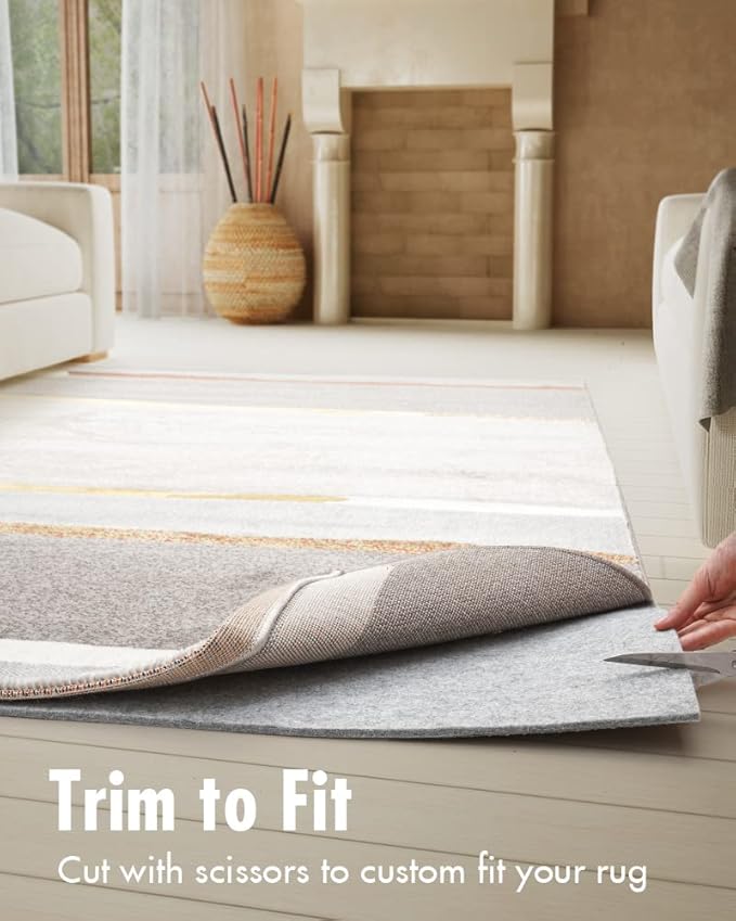 Non Slip Rug Pad Gripper - 7x10 Feet 1/8” Extra Thick Felt Under Rug for Area Rugs and Hardwood Floors,Super Cushioned Non Skid Carpet Padding