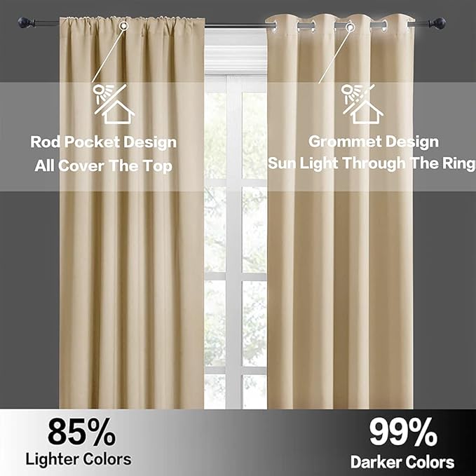 RYB HOME Dorm Curtains Room Darkening, 45 inch Length Privacy Window Treatment Thermal Insulated Covers for Shortage Room Studio Nursery, W29 x L45 inch, 2 Panels, Biscotti Beige