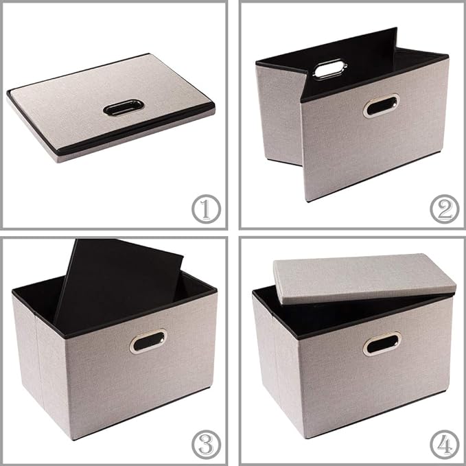 PRANDOM Extra Large Collapsible Storage Bins with Lids [3-Pack] Linen Fabric Foldable Storage Baskets Boxes Organizer Containers Cube with Cover for Bedroom Closet Office Nursery (22.8x15.7x13.8)