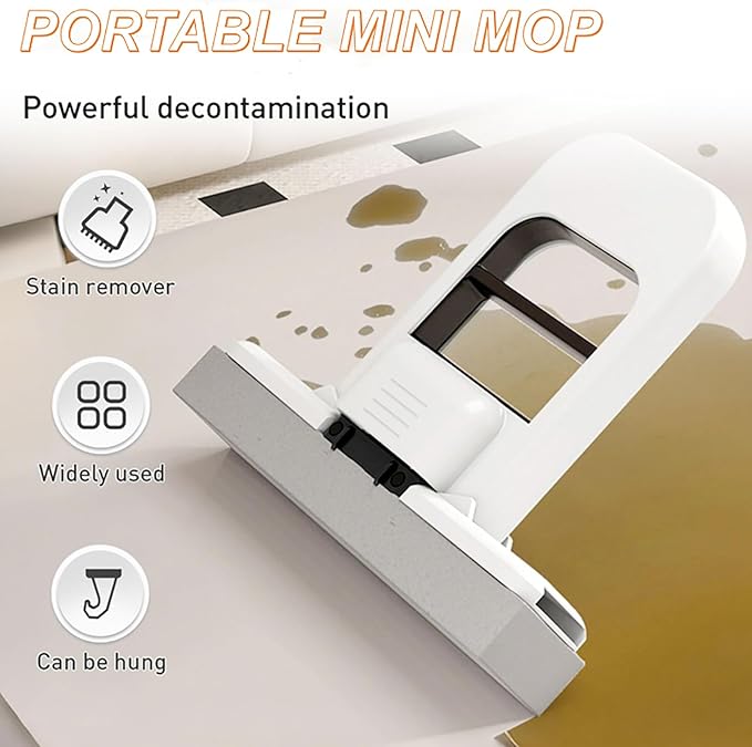 Mini Foldable Desktop Mop, Sponge Mop Wet and Dry Use Cleaning System, Self-Squeeze Small Mop for Bathroom Kitchen Desktop Glass Living Room Car (Black, 1pcs)