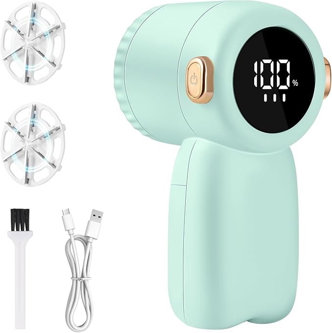 Rechargeable Fabric Shaver,Electric Lint Remover with Digital Display,3-Speeds Sweater Shaver for Clothes and Furniture (Green)