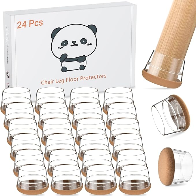 Meldel 24 PCS Silicone Chair Leg Floor Protectors Large (1.2"-1.4") Rubber Felt Furniture Pads Chair Legs Caps/Covers for Hardwood Floors, Tile from Scratches & Reduce Noise - Round, Clear