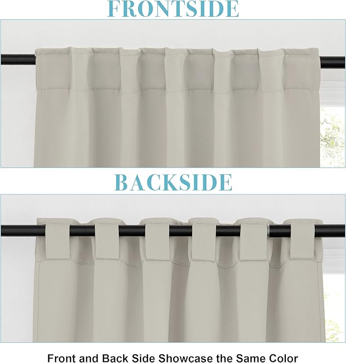 RYB HOME Blackout Curtains for Kitchen, Privacy Thermal Insulating Small Winow Curtain Shades for Classroom Bathroom Nursery Bedroom Cafe, W 34 x L 30, Natural, 2 Panels