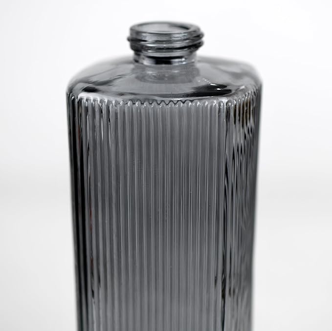12 oz Glass Soap Dispenser with Vertical Stripe with Black Plastic Rustproof Pump, Small Refillable Soap Dispenser for Kitchen and Bathroom (Grey)